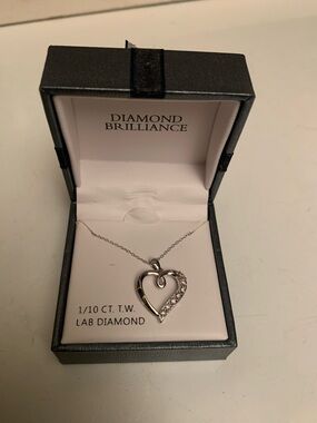 Silver lab diamond heart necklace